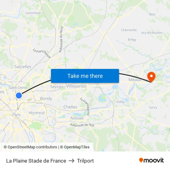 La Plaine Stade de France to Trilport map