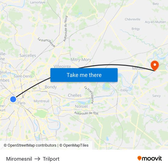 Miromesnil to Trilport map
