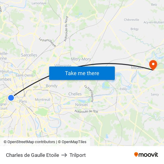 Charles de Gaulle Etoile to Trilport map