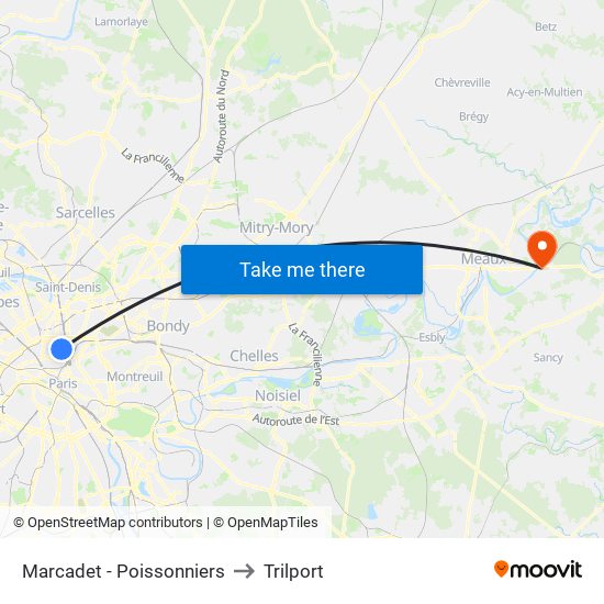Marcadet - Poissonniers to Trilport map