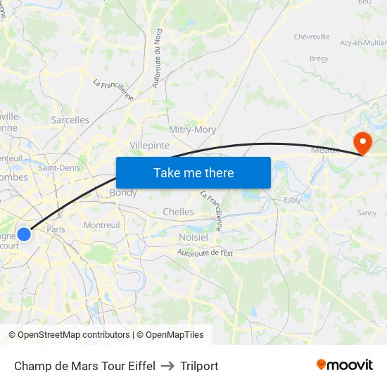 Champ de Mars Tour Eiffel to Trilport map