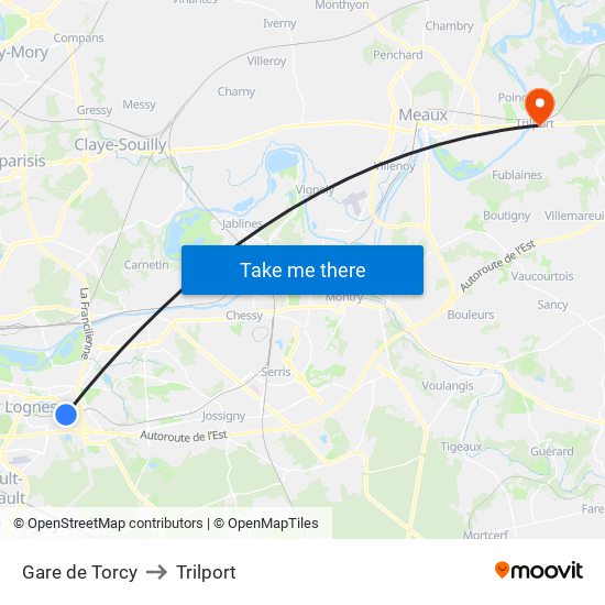 Gare de Torcy to Trilport map