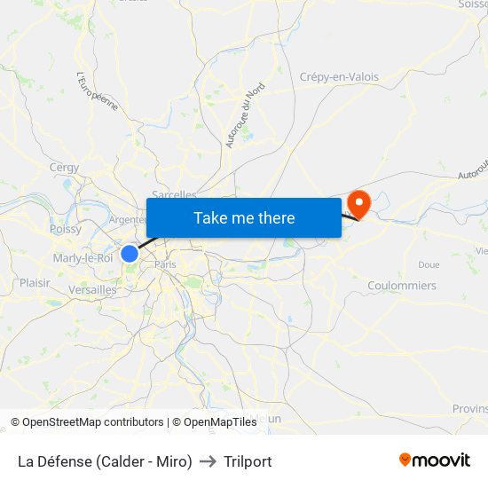 La Défense (Calder - Miro) to Trilport map