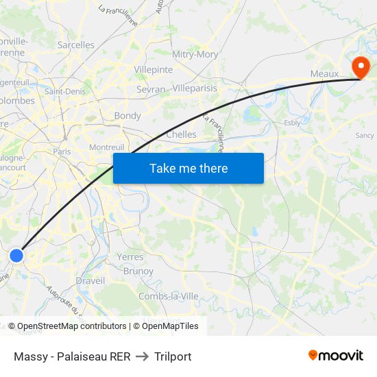 Massy - Palaiseau RER to Trilport map