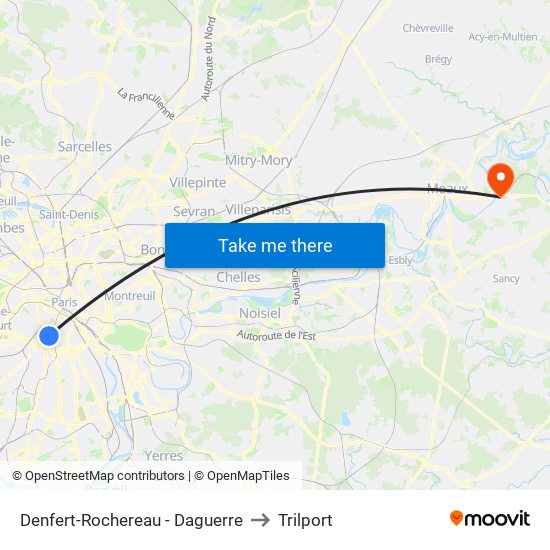 Denfert-Rochereau - Daguerre to Trilport map