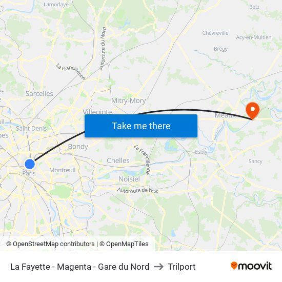La Fayette - Magenta - Gare du Nord to Trilport map