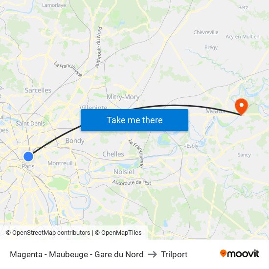 Magenta - Maubeuge - Gare du Nord to Trilport map