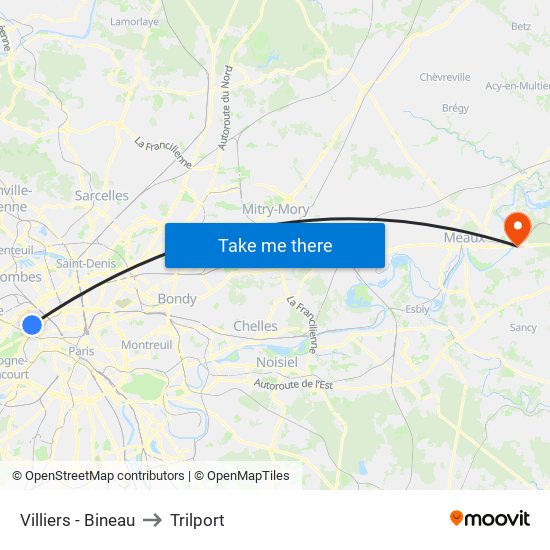 Villiers - Bineau to Trilport map