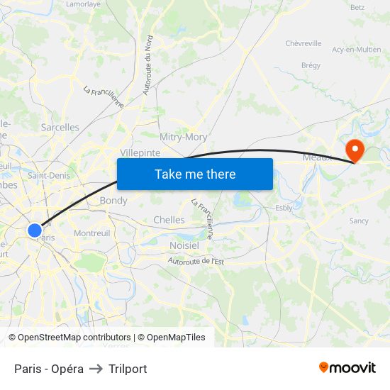 Paris - Opéra to Trilport map