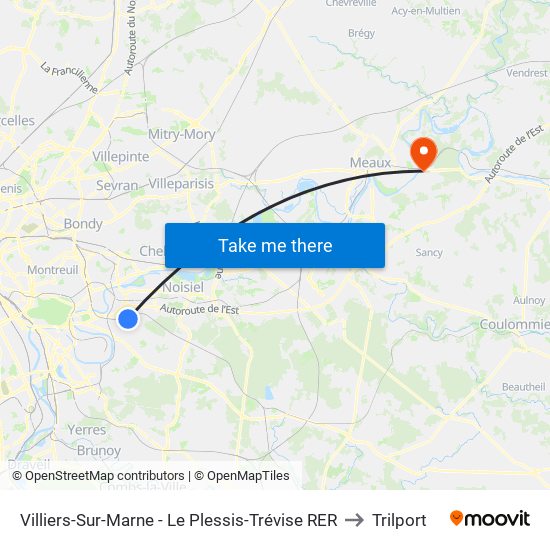 Villiers-Sur-Marne - Le Plessis-Trévise RER to Trilport map