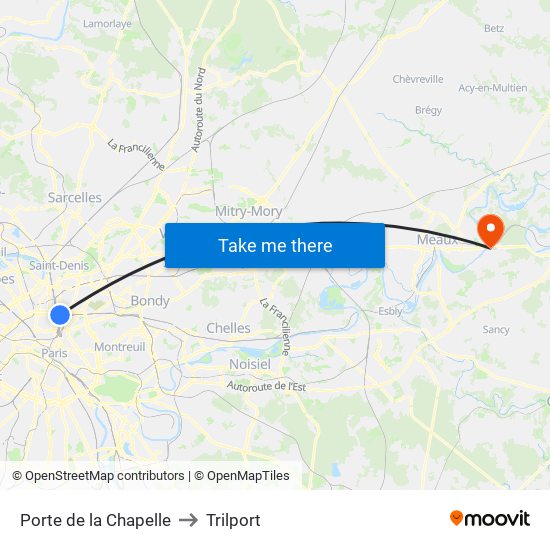 Porte de la Chapelle to Trilport map