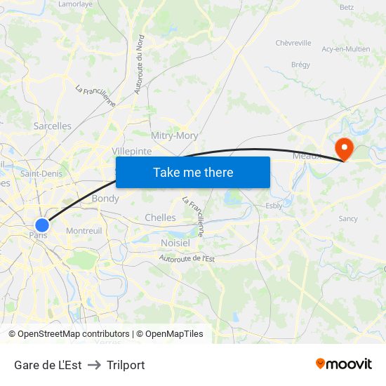 Gare de L'Est to Trilport map