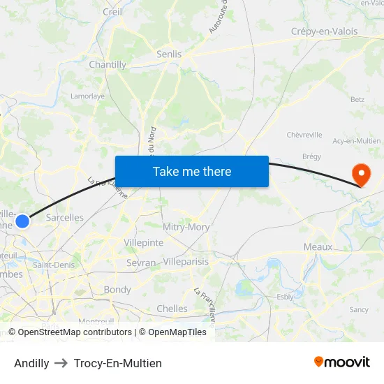 Andilly to Trocy-En-Multien map