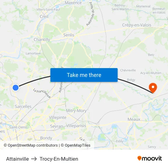 Attainville to Trocy-En-Multien map