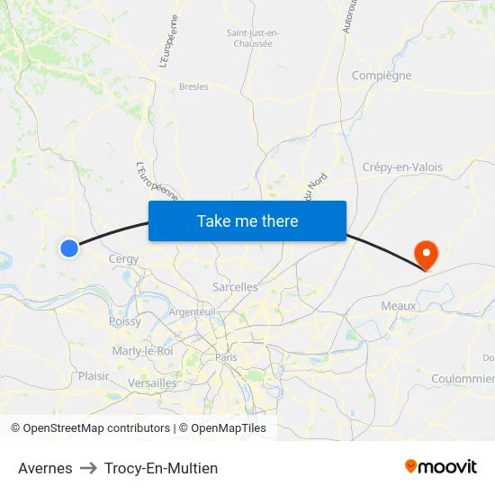 Avernes to Trocy-En-Multien map