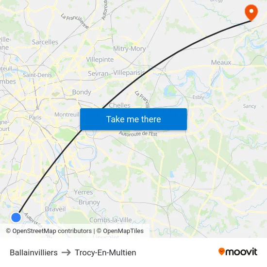 Ballainvilliers to Trocy-En-Multien map