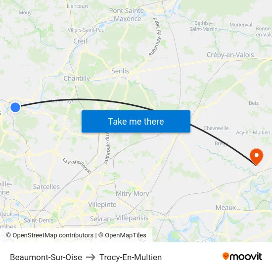 Beaumont-Sur-Oise to Trocy-En-Multien map