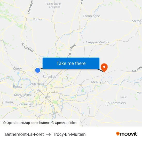 Bethemont-La-Foret to Trocy-En-Multien map