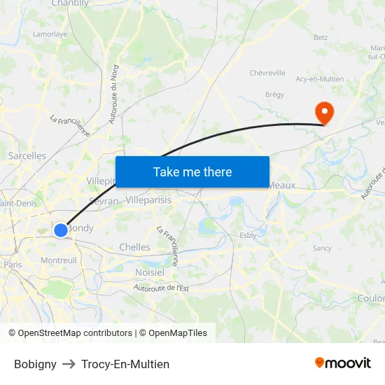 Bobigny to Trocy-En-Multien map