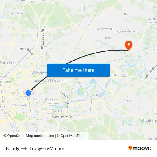 Bondy to Trocy-En-Multien map