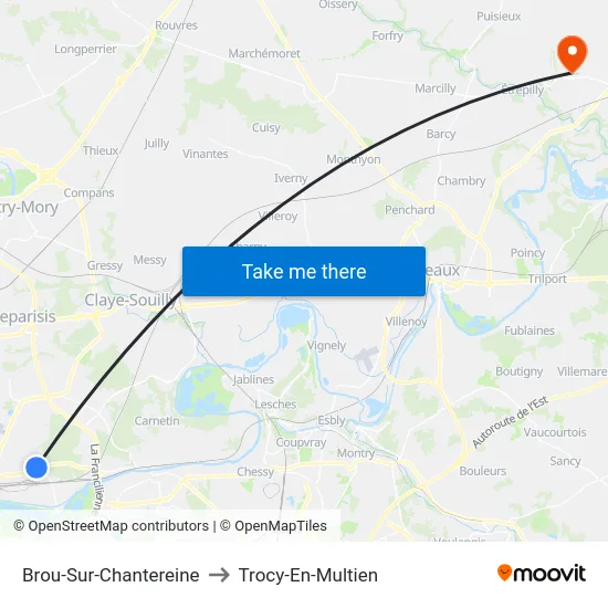 Brou-Sur-Chantereine to Trocy-En-Multien map