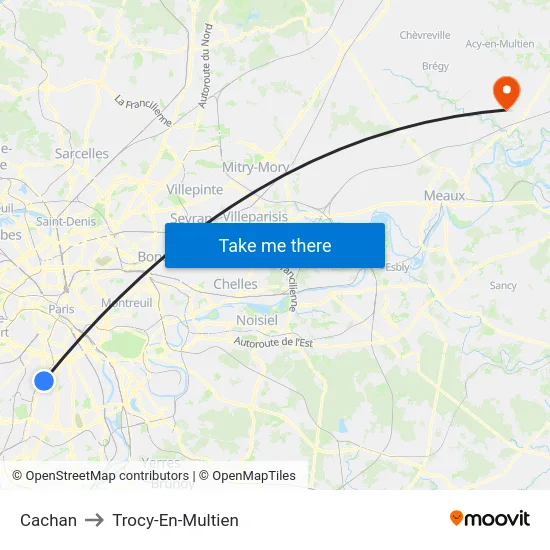 Cachan to Trocy-En-Multien map