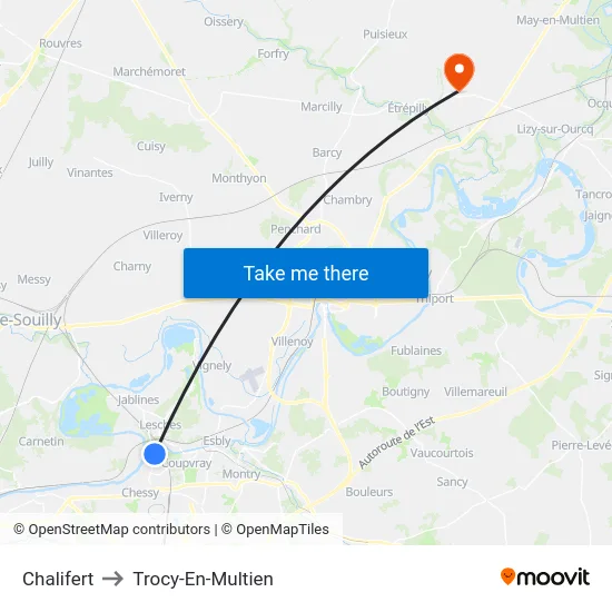 Chalifert to Trocy-En-Multien map