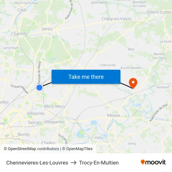 Chennevieres-Les-Louvres to Trocy-En-Multien map