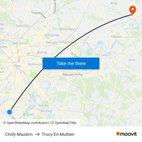 Chilly-Mazarin to Trocy-En-Multien map