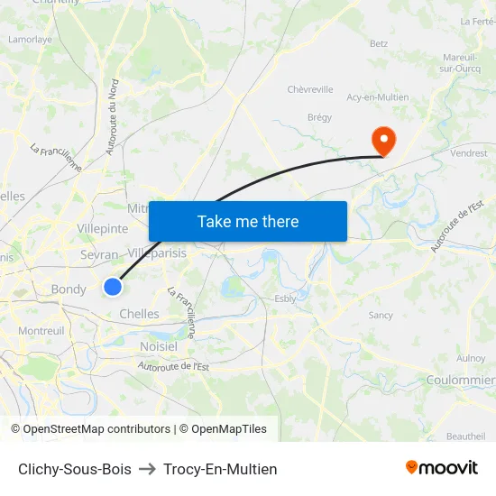 Clichy-Sous-Bois to Trocy-En-Multien map