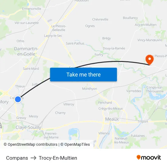 Compans to Trocy-En-Multien map