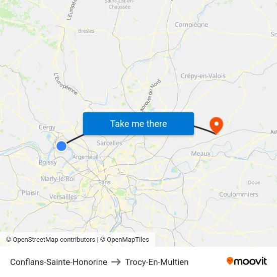 Conflans-Sainte-Honorine to Trocy-En-Multien map