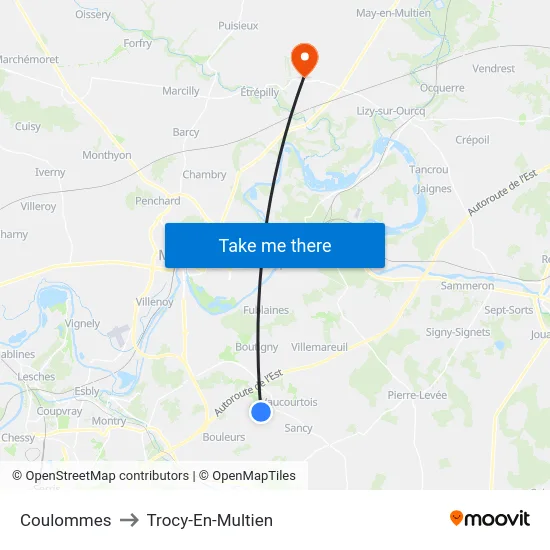Coulommes to Trocy-En-Multien map