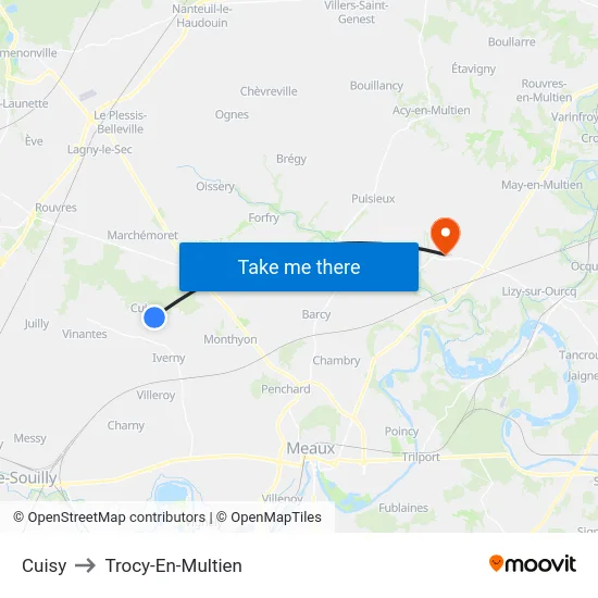 Cuisy to Trocy-En-Multien map
