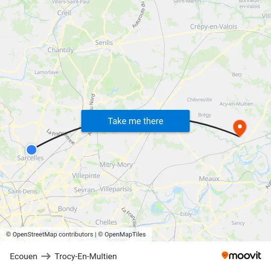 Ecouen to Trocy-En-Multien map