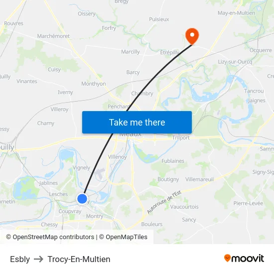 Esbly to Trocy-En-Multien map