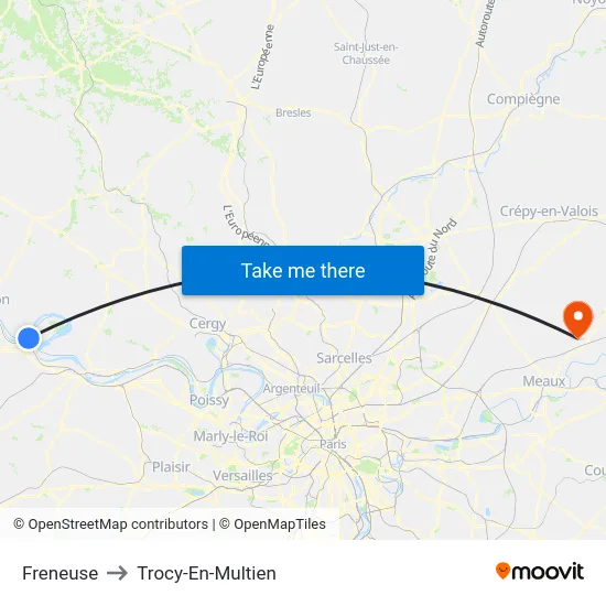 Freneuse to Trocy-En-Multien map
