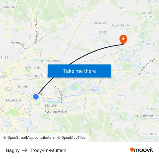 Gagny to Trocy-En-Multien map