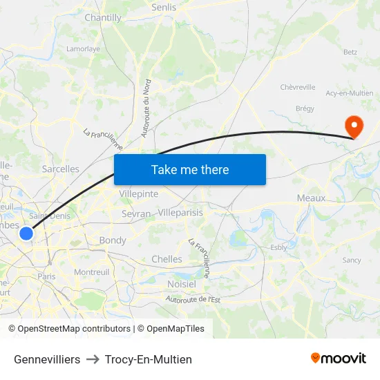 Gennevilliers to Trocy-En-Multien map
