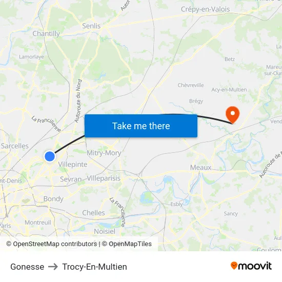 Gonesse to Trocy-En-Multien map