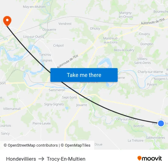 Hondevilliers to Trocy-En-Multien map