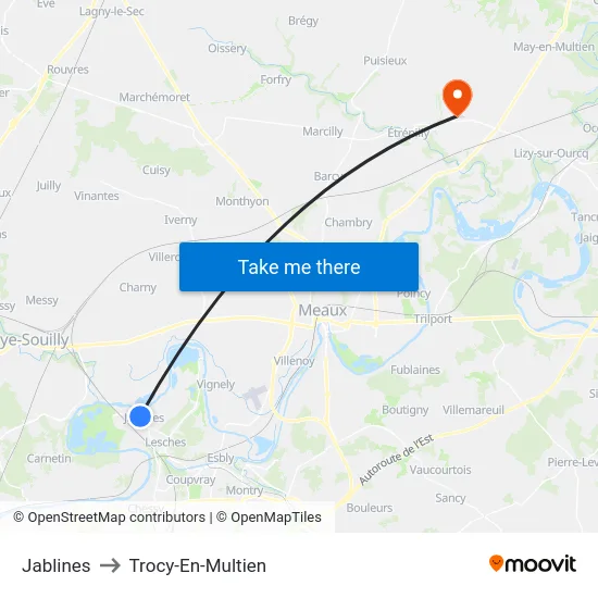 Jablines to Trocy-En-Multien map