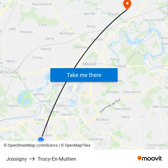 Jossigny to Trocy-En-Multien map