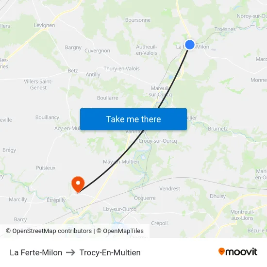 La Ferte-Milon to Trocy-En-Multien map