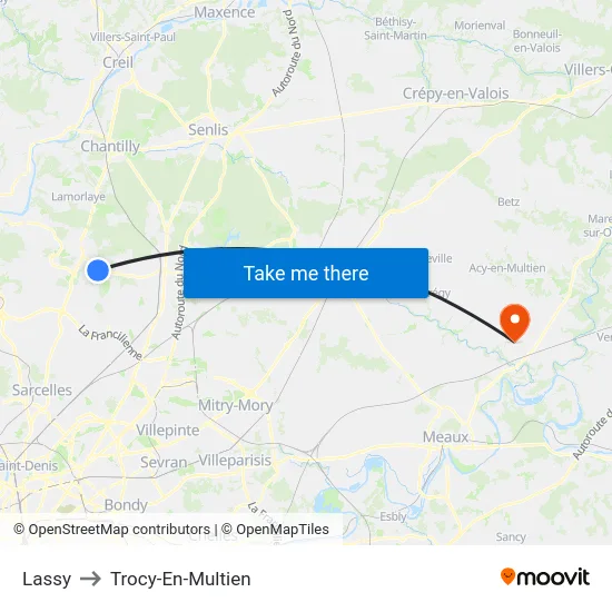 Lassy to Trocy-En-Multien map