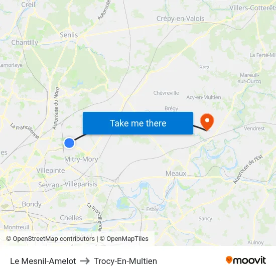 Le Mesnil-Amelot to Trocy-En-Multien map