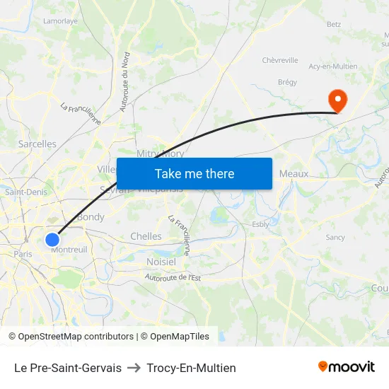 Le Pre-Saint-Gervais to Trocy-En-Multien map