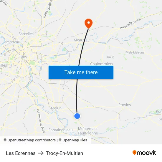 Les Ecrennes to Trocy-En-Multien map