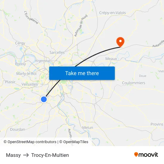 Massy to Trocy-En-Multien map