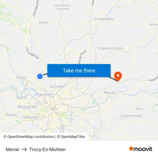 Meriel to Trocy-En-Multien map